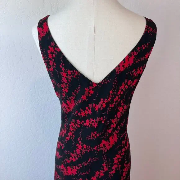 Vintage 90s Floral Sleeveless Cocktail Dress size 10 Black Red Whimsygoth Vneck - Picture 7 of 9